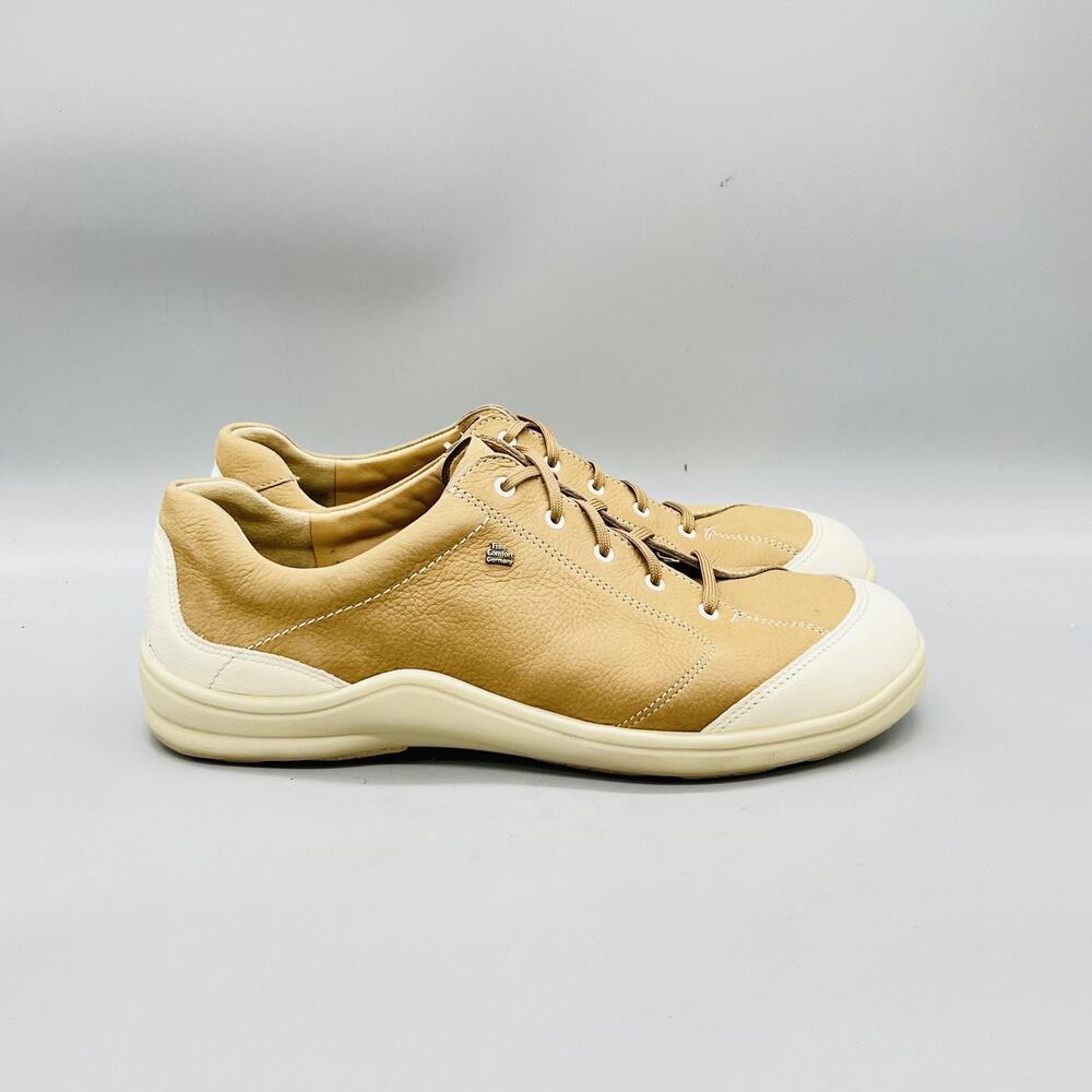 Finn Comfort Shoes Mens 8 Beige Leather Lace Up Casual Sneakers Comfort Walking